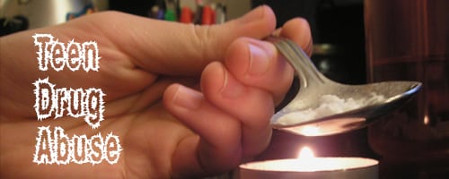 teen cooking drugs with a spoon and lighter - the most abused drugs by teens concept image